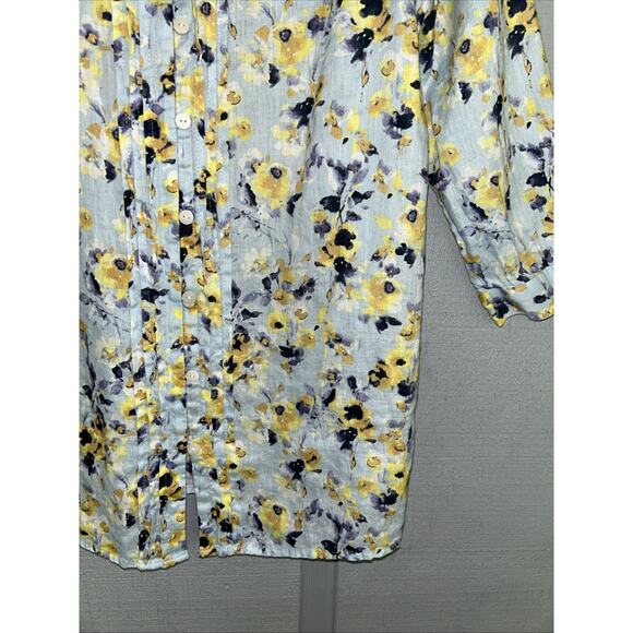J. Jill Love Linen Floral Blouse Women’s XS Button Pintuck Pleated Cottage - Picture 5 of 10